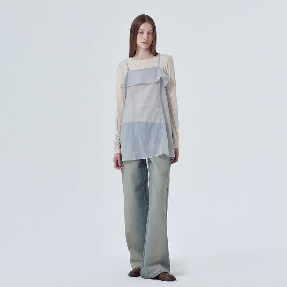 ワンピース ETMON Sheer Frill Slip Mini Dress, Light Grey Sheer Frill Slip Mini Dress, Light Grey - 감도 깊은 취향