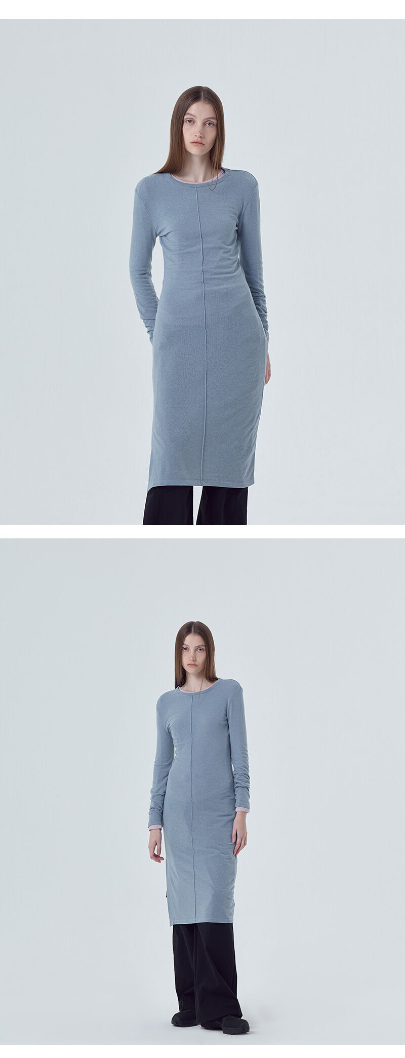 Pintuck Slit Jersey Dress, Ash Blue - 감도 깊은 취향 셀렉트