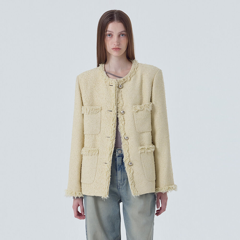 ジャケット ETMON CutOff Pocket Tweed Jacket, Ivory MUSINSA | ETMON Cut-Off Button Tweed Jacket Ivory