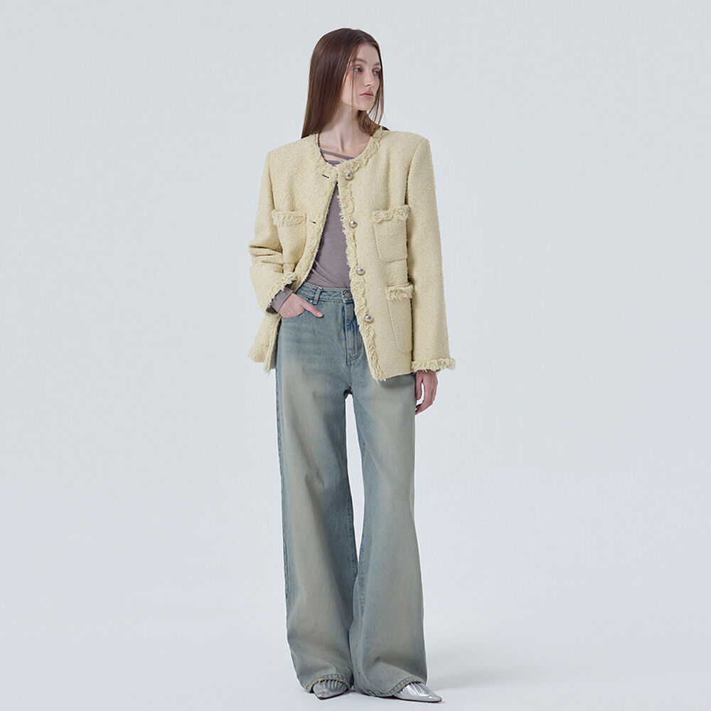 ジャケット ETMON Fringe Pocket Tweed Jacket, Cream Yellow MUSINSA | ETMON Fringe Pocket Tweed Jacket, Cream Yellow