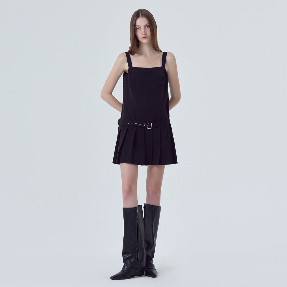 ワンピース ETMON Low Pleats Belt Mini Dress, Black Low Pleats Belt Mini Dress, Black - 감도 깊은 취향 셀렉트샵 29CM