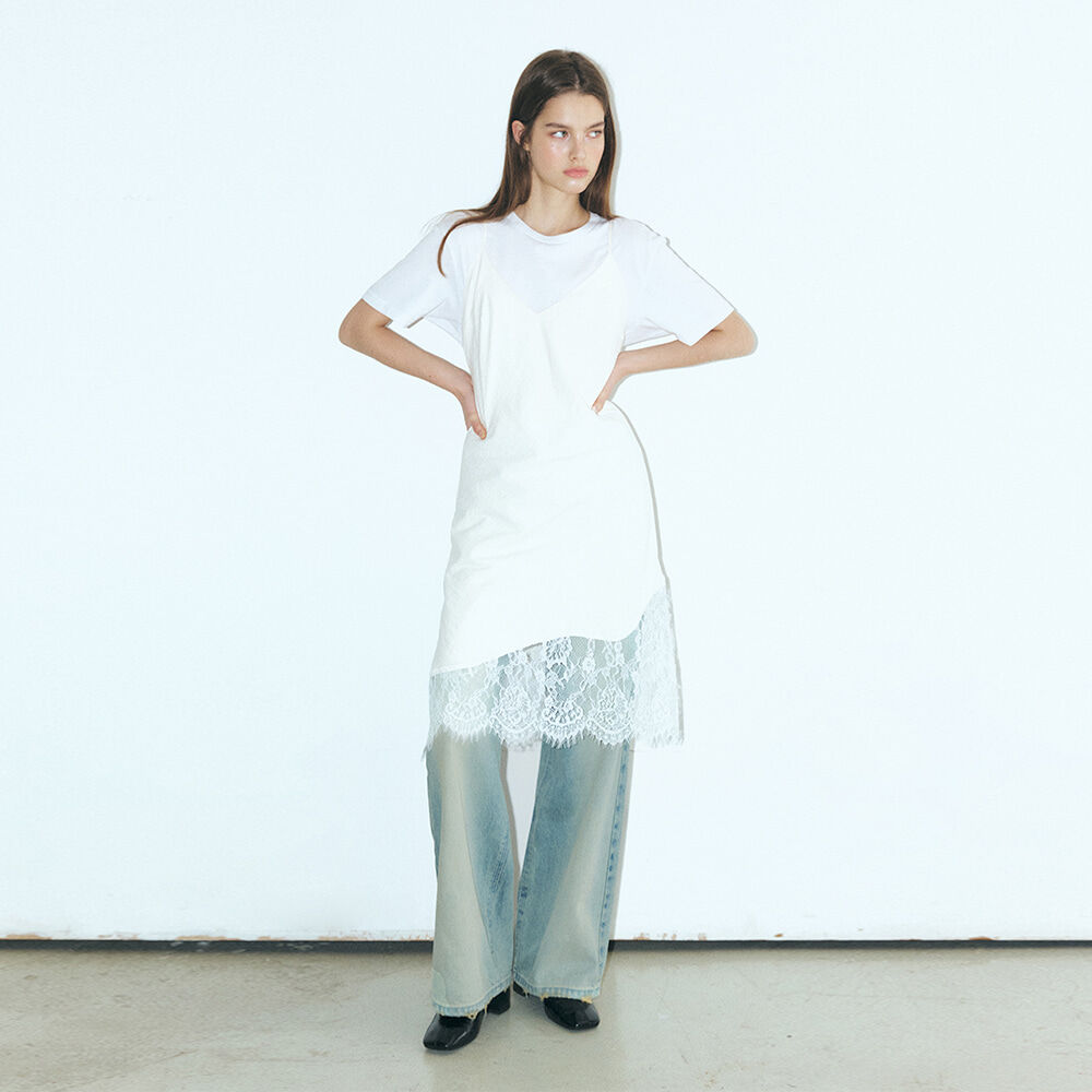 ワンピース ETMON Unbalanced Lace Slip Dress, Ivory Lustre Lace Slip Mini Dress | Ivory | Dresses | Shona Joy