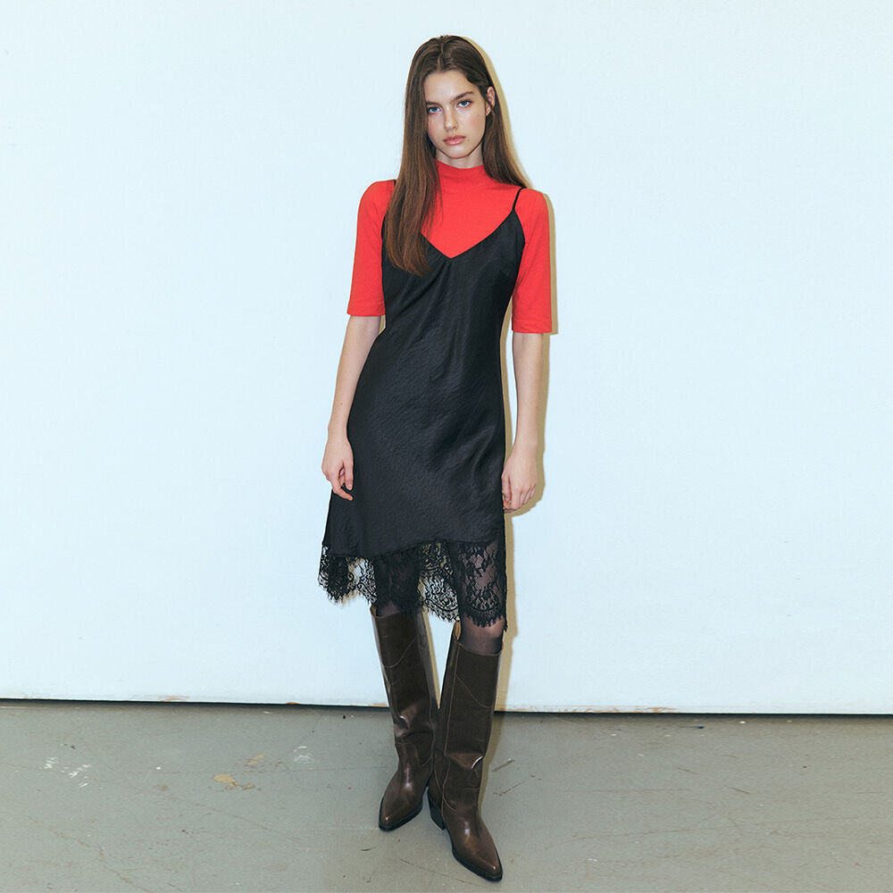 ワンピース ETMON Unbalanced Lace Slip Dress, Black Unbalanced Lace Slip Dress, Black - 감도 깊은 취향 셀렉트샵 29CM