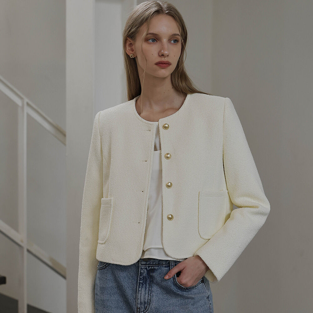 WILMA woolen v neck tweed jacket_ivory 트위드 자켓 - 감도
