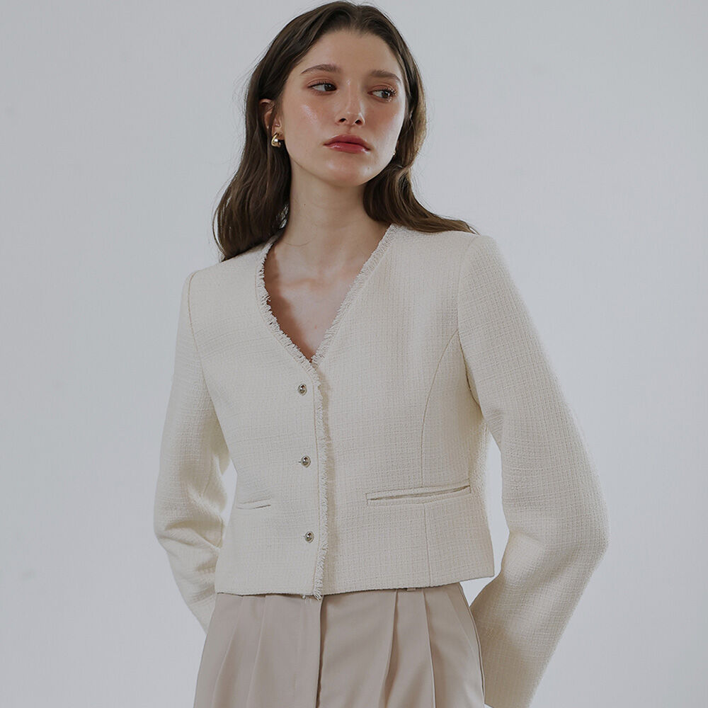 Daphne Tweed Double Button Crop Jacket IVORY - 감도 깊은