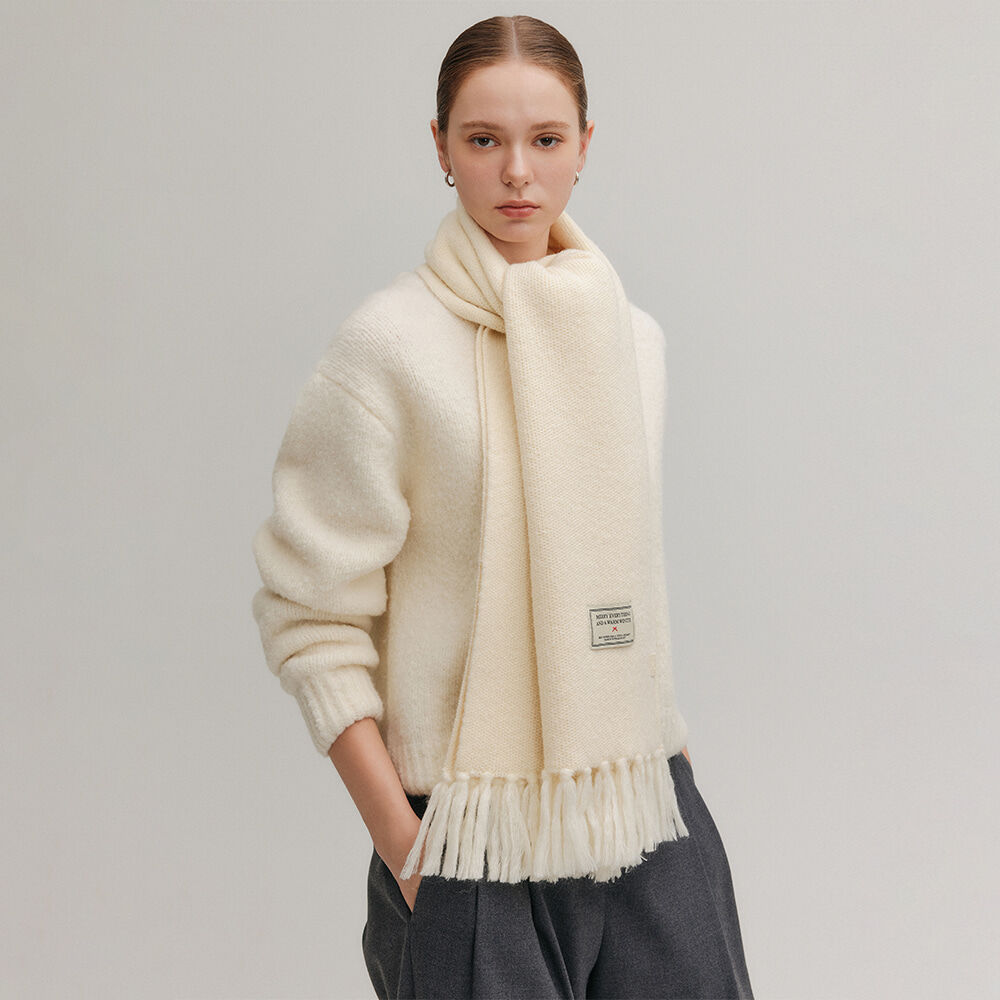 Simple patch wool long muffler - ivory - 감도 깊은 취향