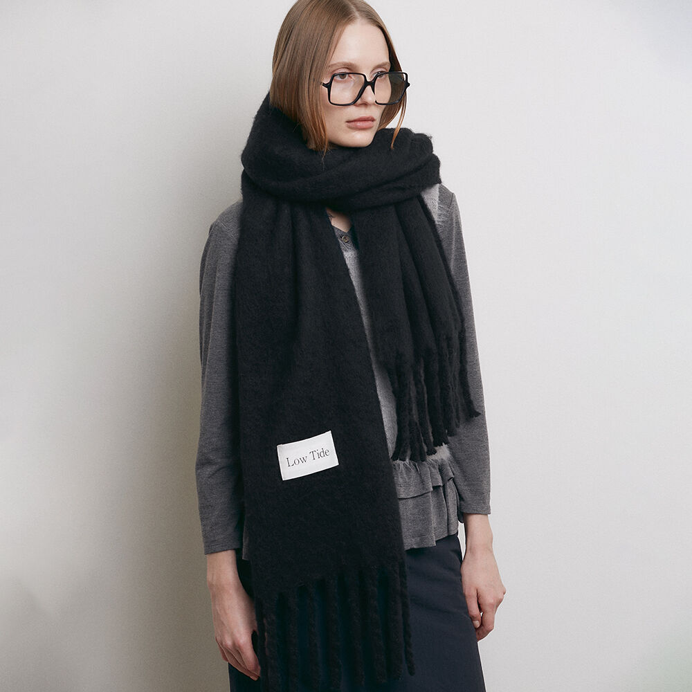 ★Porta★ LOGO LABEL KNIT LONG HOODED MUFFLER CHARCOAL 24WT2 Designer fashion, Seoul-fully created | W Concept