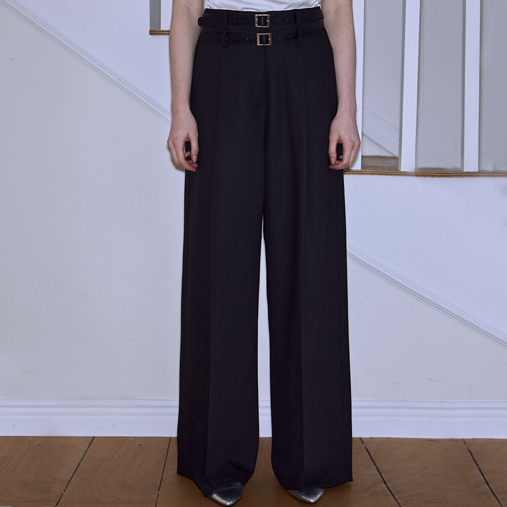 スラックス HUECLOSET Wool Belt Two Tuck Wide Slacks SW55 Theory Stretch Wool Straight Full-Length Trousers | Saks