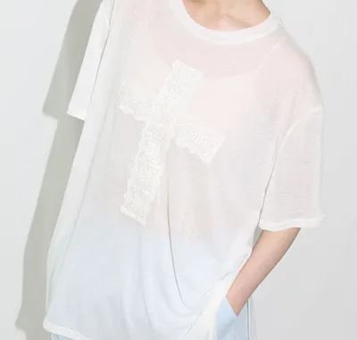 ●CLUT STUDIO● Lace Cross Half T-shirt (3色) clut studio