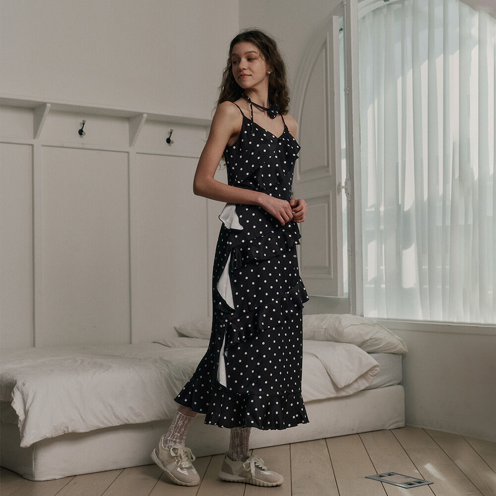韓国商品/LENINA LABETTI dot long sleeveless dress LABETTI dot long sleeveless dress_black - 감도 깊은 취향