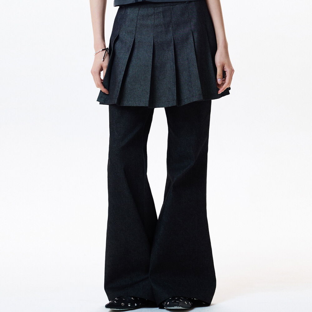 IM DENIM PLEATS SKIRT PANTS(BLACK) - 감도 깊은 취향 셀렉트샵