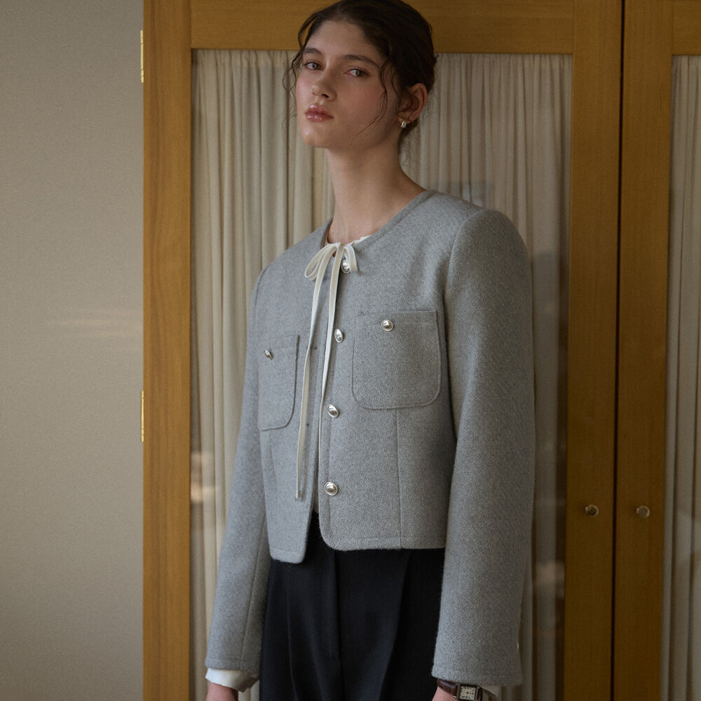 RONRON ♥LACE TORCHON TERRY WOOL TWEED JACKET LACE TORCHON TERRY WOOL TWEED JACKET GREY - RONRON 론론