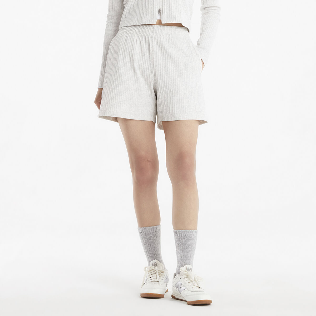 ショートパンツ RONRON TERRY BANDING SHORTS WHITE MELANGE TERRY BANDING SHORTS WHITE MELANGE - 감도 깊은 취향 셀렉트샵