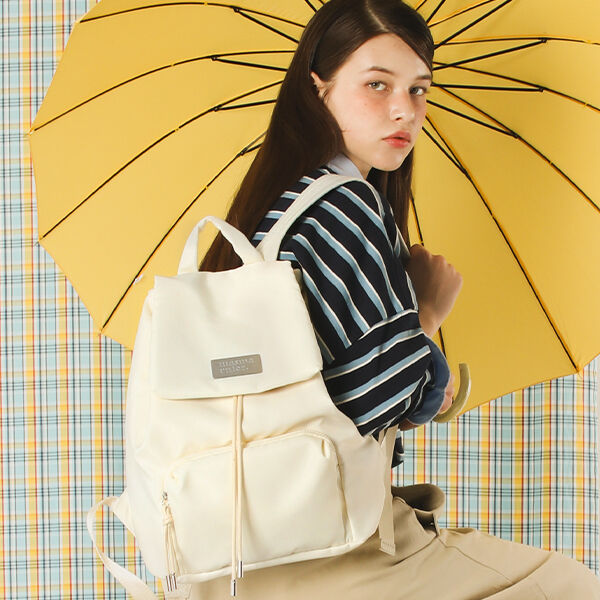 ★masmarulez★ 304 Small nylon draw flap backpack_Cream 304 Small nylon draw flap backpack_Cream : Masmarulez [마스