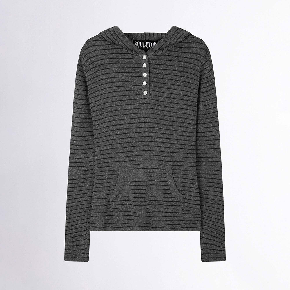 Knitted Stripe Hoodie Charcoal/Black