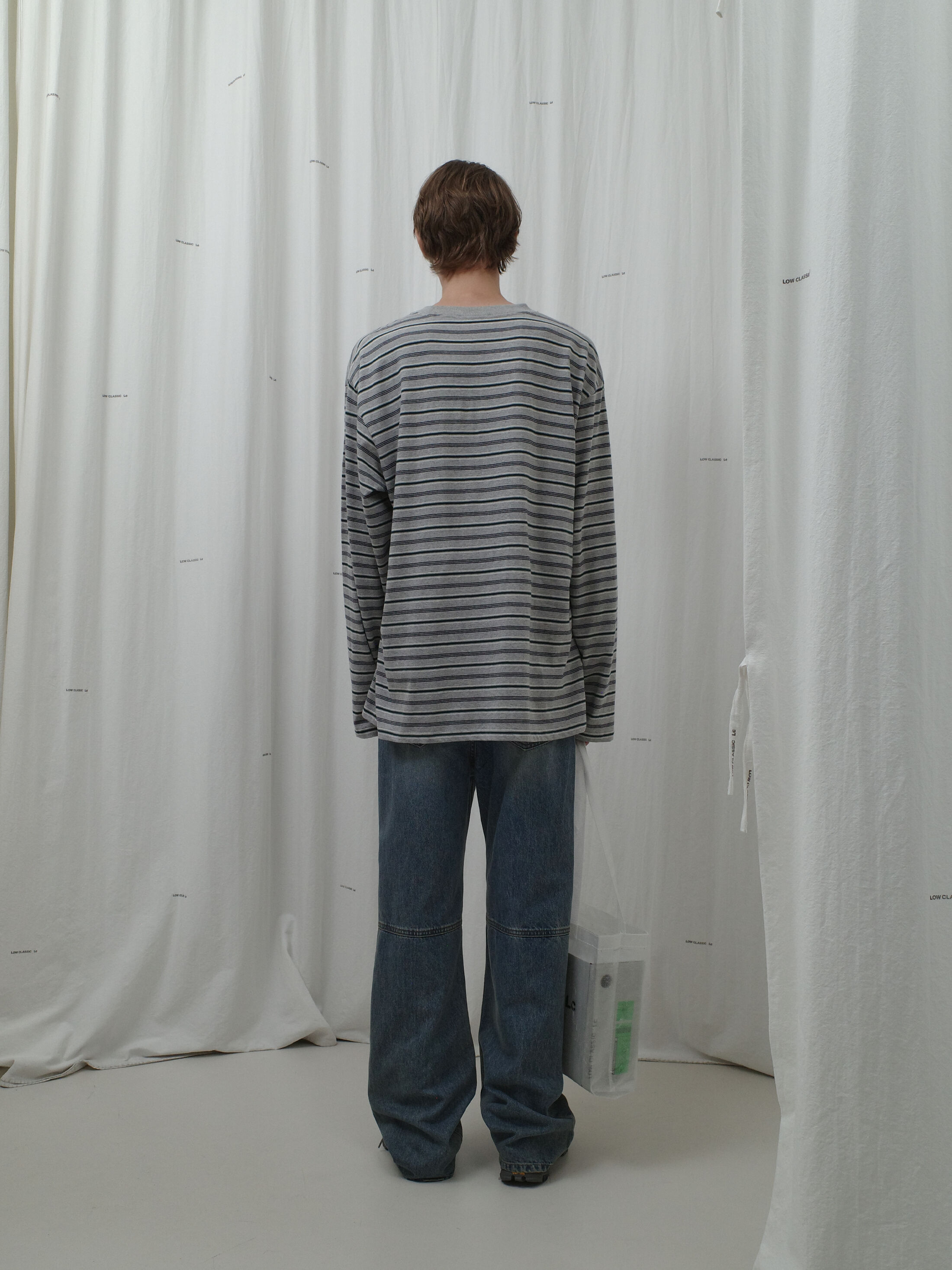 ★LOW CLASSIC★ Lc STRIPED MINI TSHIRTMELANGE GREY LONG SLEEVE STRIPED T-SHIRT_MELANGE GREY_LC251TS16MG - 감도
