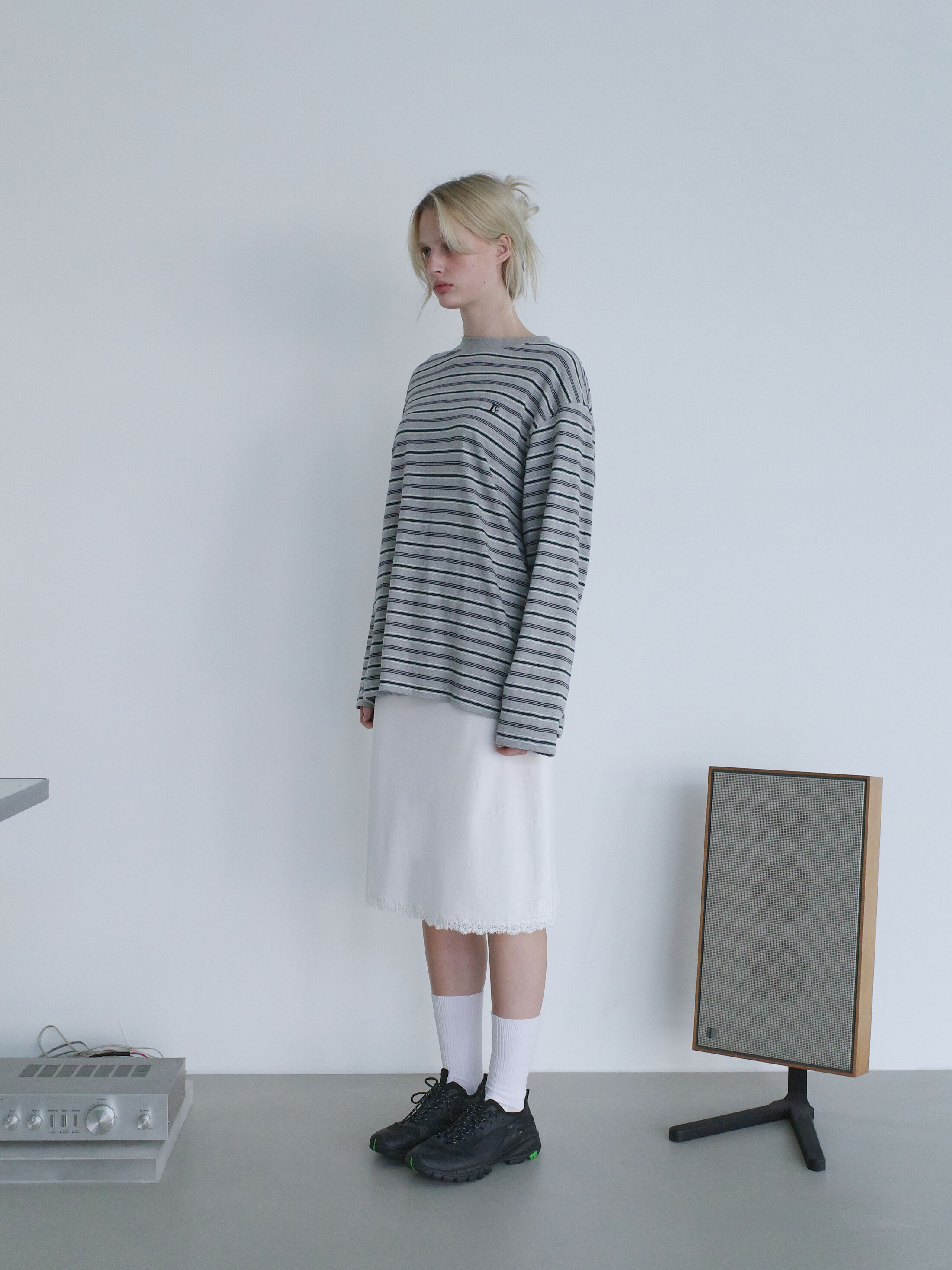 ★LOW CLASSIC★ Lc STRIPED MINI TSHIRTMELANGE GREY BLANKMF895New23FallHeather_Fal