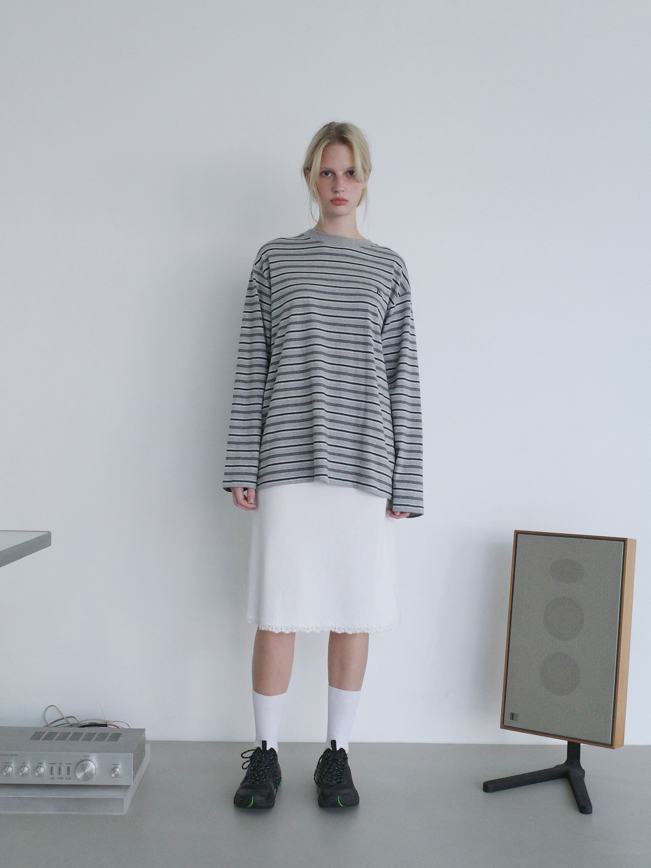★LOW CLASSIC★ Lc STRIPED MINI TSHIRTMELANGE GREY LONG SLEEVE STRIPED T-SHIRT_MELANGE GREY_LC251TS16MG - 감도