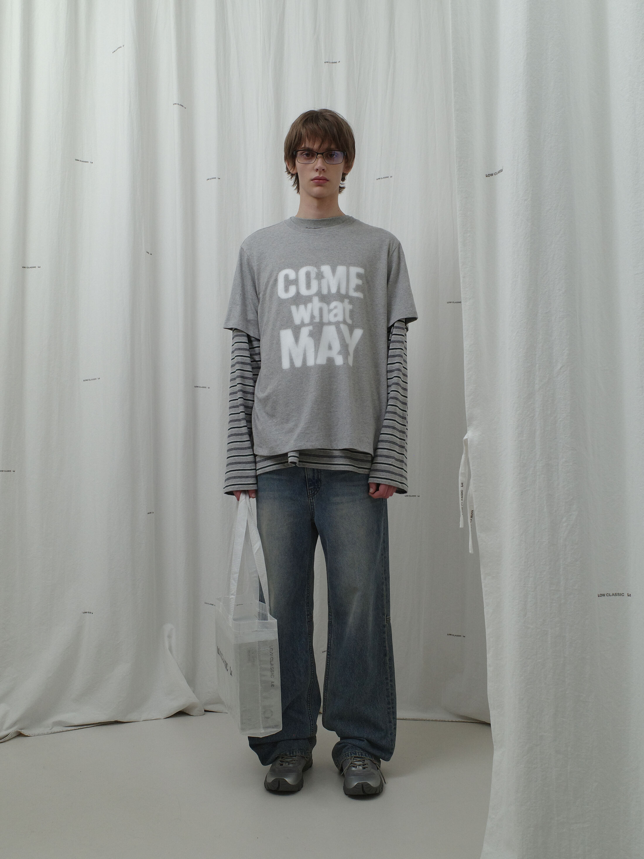 ★LOW CLASSIC★ Lc STRIPED MINI TSHIRTMELANGE GREY LONG SLEEVE STRIPED T-SHIRT_MELANGE GREY_LC251TS16MG - 감도