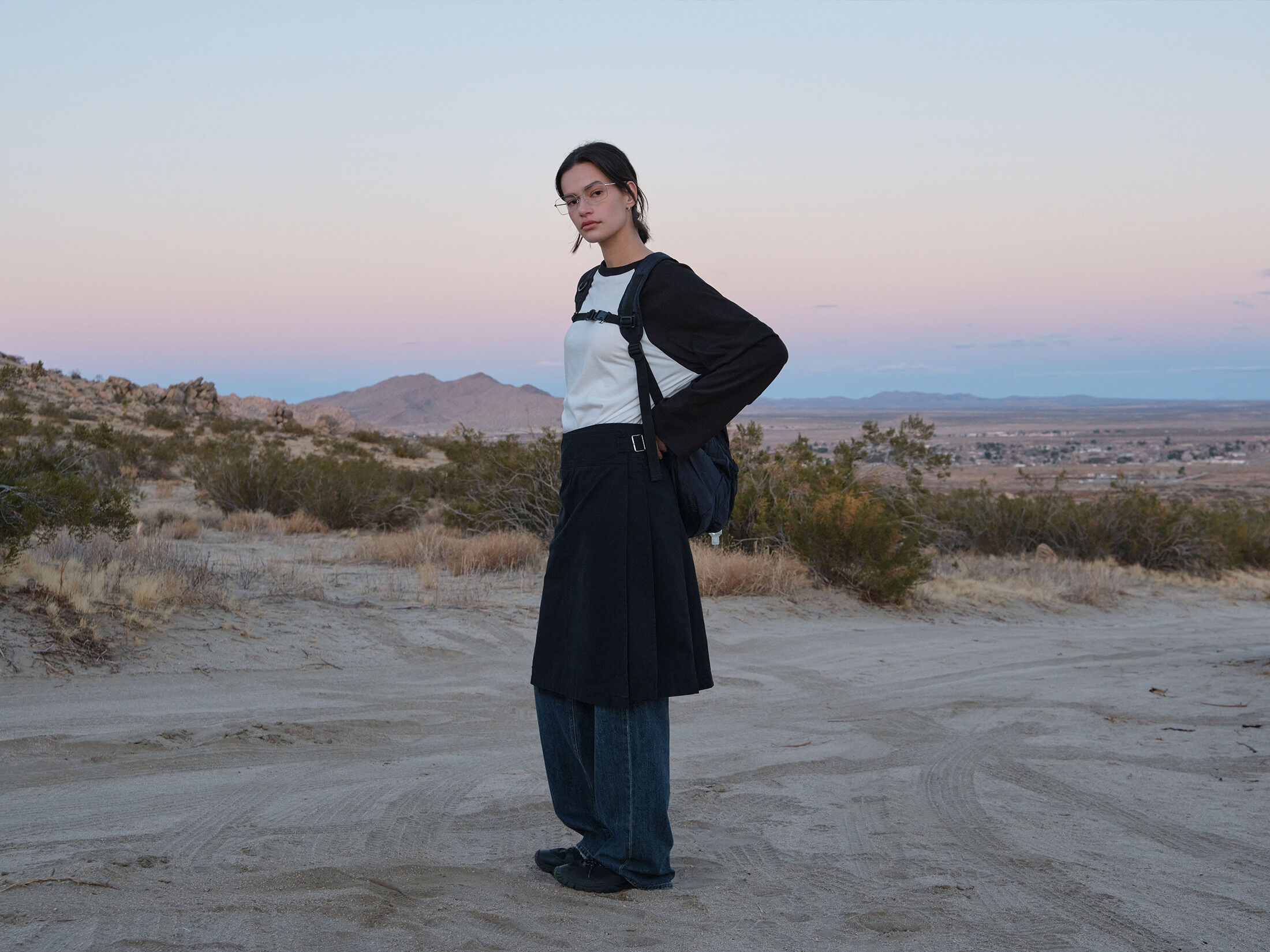 ★LOW CLASSIC★ WASHED COTTON PLEATS WRAP SKIRTBLACK LC251SK LOW CLASSIC