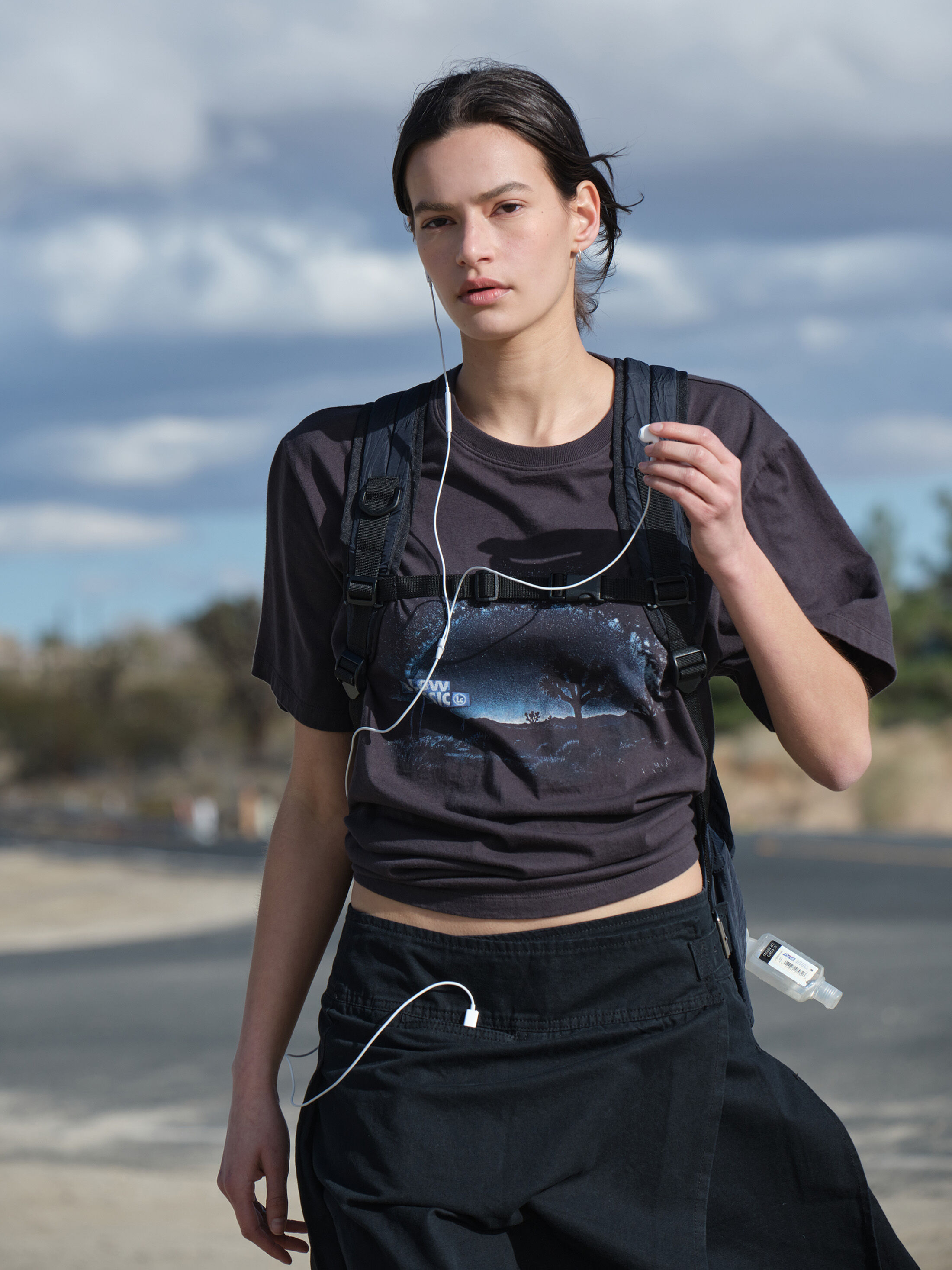 ★LOW CLASSIC★ WASHED COTTON PLEATS WRAP SKIRTBLACK LC251SK LOW CLASSIC
