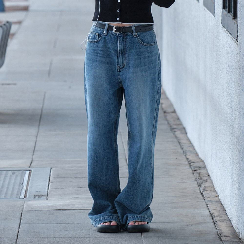 BACK HEART STITCH POCKET BOOTSCUT DENIM PANTS MEDIUM BLUE