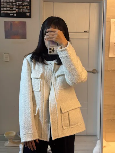 ジャケット ETMON CutOff Pocket Tweed Jacket, Ivory MUSINSA | ETMON Cut-Off Button Tweed Jacket Ivory
