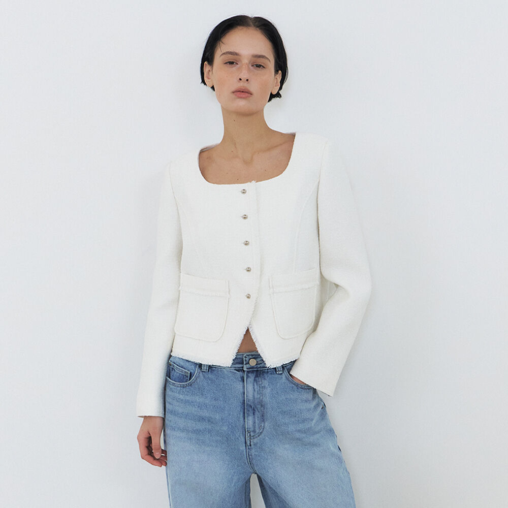Cut-Off Pocket Tweed Jacket, Ivory - 감도 깊은 취향 셀렉트샵