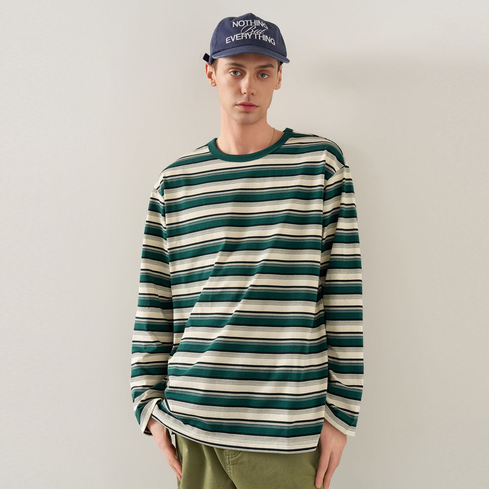 [GREEN BUTTER] Chain-Needlework Stripe Tee 4color★韓国発 Chain-Needlework Stripe Tee (Green) - 감도 깊은 취향 셀렉트