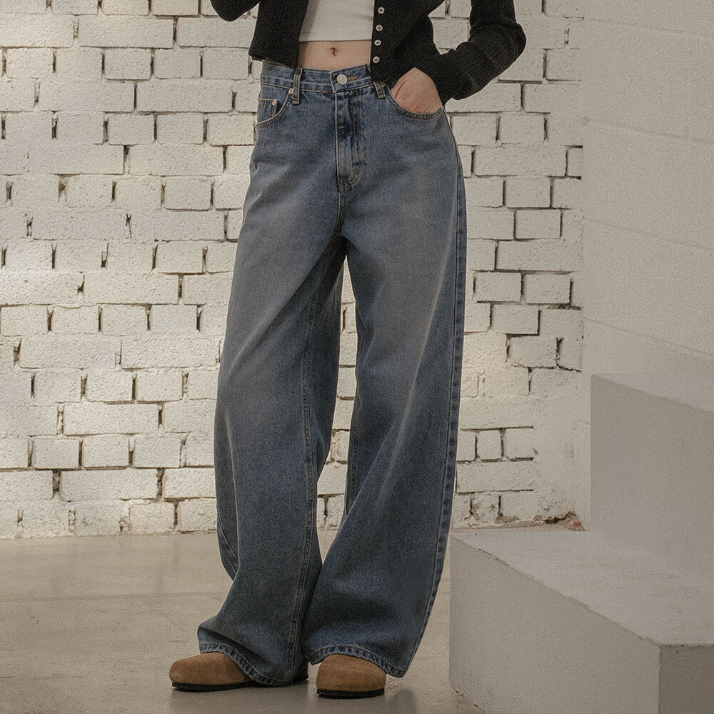 BAON】Plty Cat Washing Wide Denim Pants DIRTY WASHED WIDE