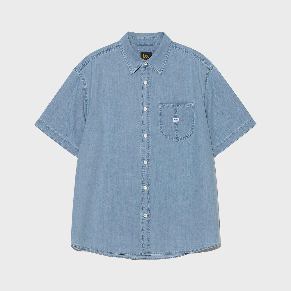 【PARTIMENTO】★Stone Washing Denim Boxy Overfit Half Shirts PARTIMENTO】☆Stone Washing Denim Boxy Overfit Half Shirts
