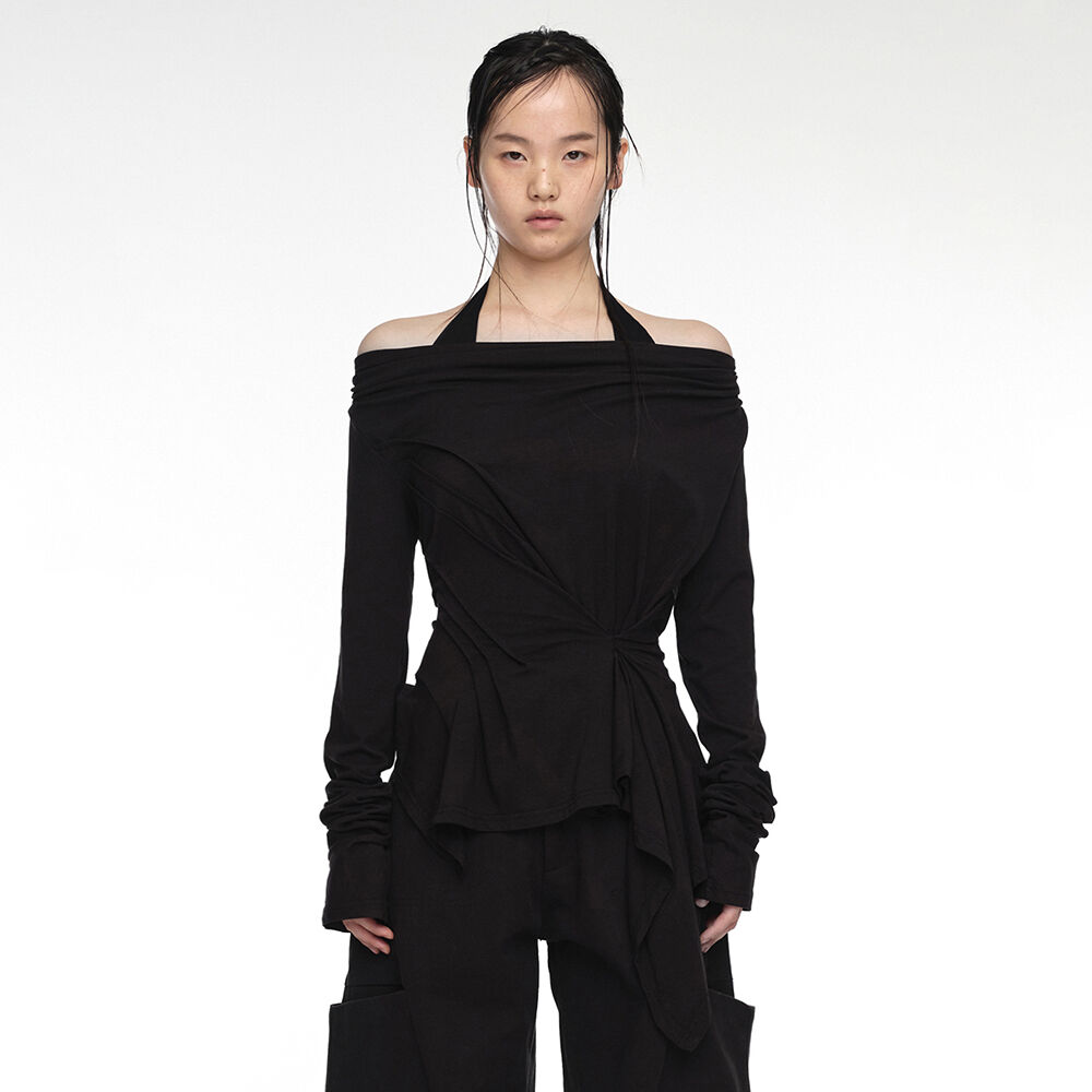 [NACHE] INCLINE DRAPING LONG SLEEVE /追跡付 INCLINE DRAPING LONG SLEEVE BLACK - 감도 깊은 취향 셀렉트샵 29CM