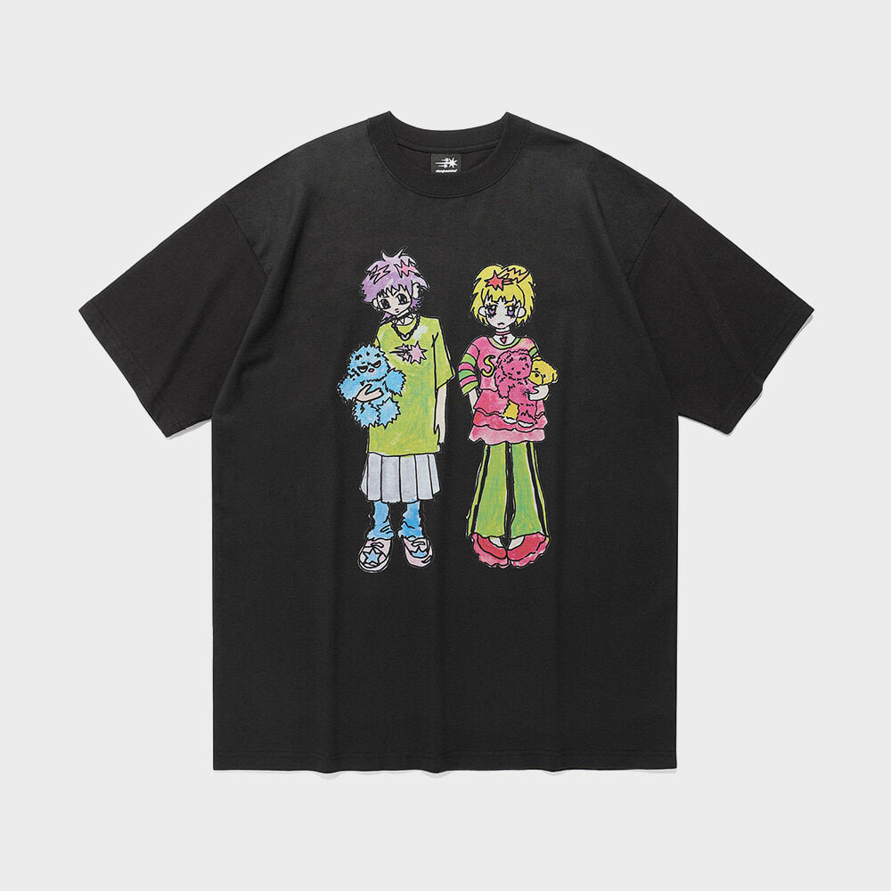 X SOULPUSSSY CAT]GHOSTSOULGIRL RABBIT&BEAR BIG BIG TEE_BLACK