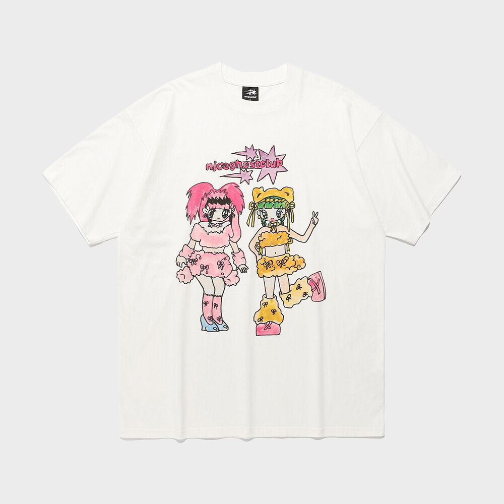 X SOULPUSSSY CAT]GHOSTSOULGIRL RABBIT&BEAR BIG BIG TEE_WHITE