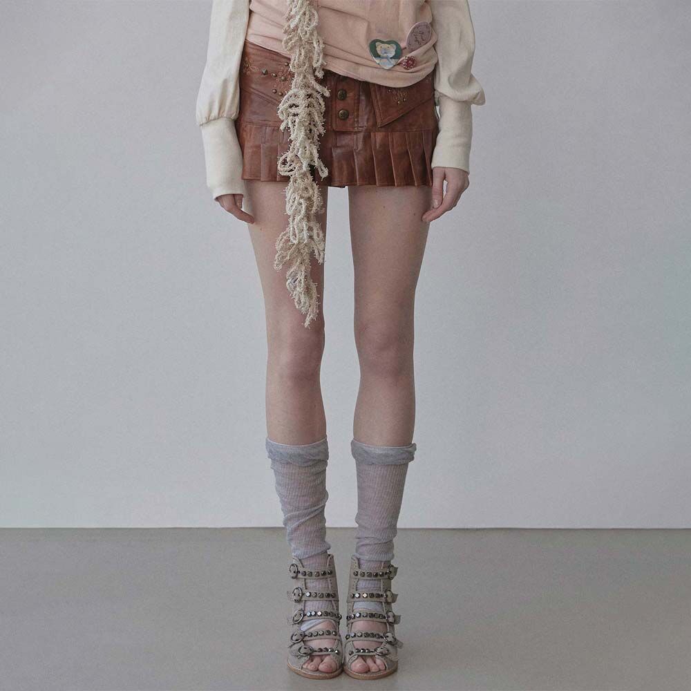 Western Faux Leather Micro Skirt Red Brown - 감도 깊은 취향
