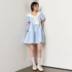 WOMAN 링클 볼륨 퍼프 원피스 [SKY BLUE] / WBE2L15503