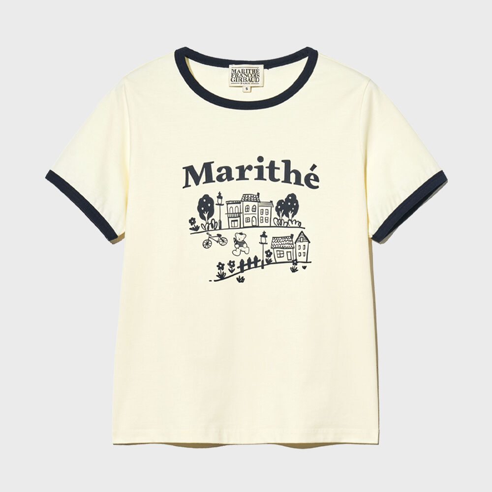 ★Marithe + Francois Girbaud★ W DOODLE HOUSE GRAPHIC RINGER W DOODLE HOUSE GRAPHIC RINGER TEE ivory - 감도 깊은 취향