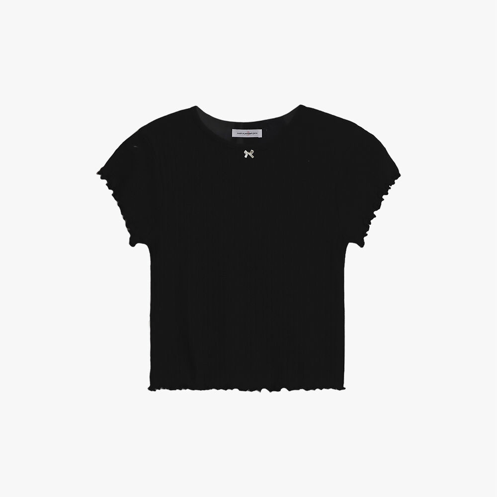 ●PINK PINEAPPLE● RIBBON PUNCHING CROP TSHIRTBLACK m1037_14 RIBBON PUNCHING CROP T-SHIRT_BLACK - 감도 깊은 취향 셀렉트샵