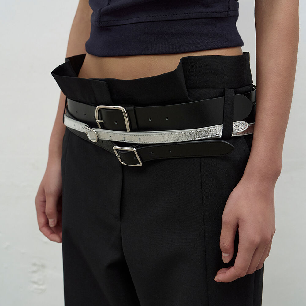LCDC ♥ WIDE DOUBLE EYELET LEATHER BELT /追跡付 WIDE DOUBLE EYELET LEATHER BELT (BLACK) - 감도 깊은 취향