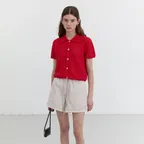 UNISEX OPEN COLLAR CROCHET CARDIGAN RED_UDSW5B123R2