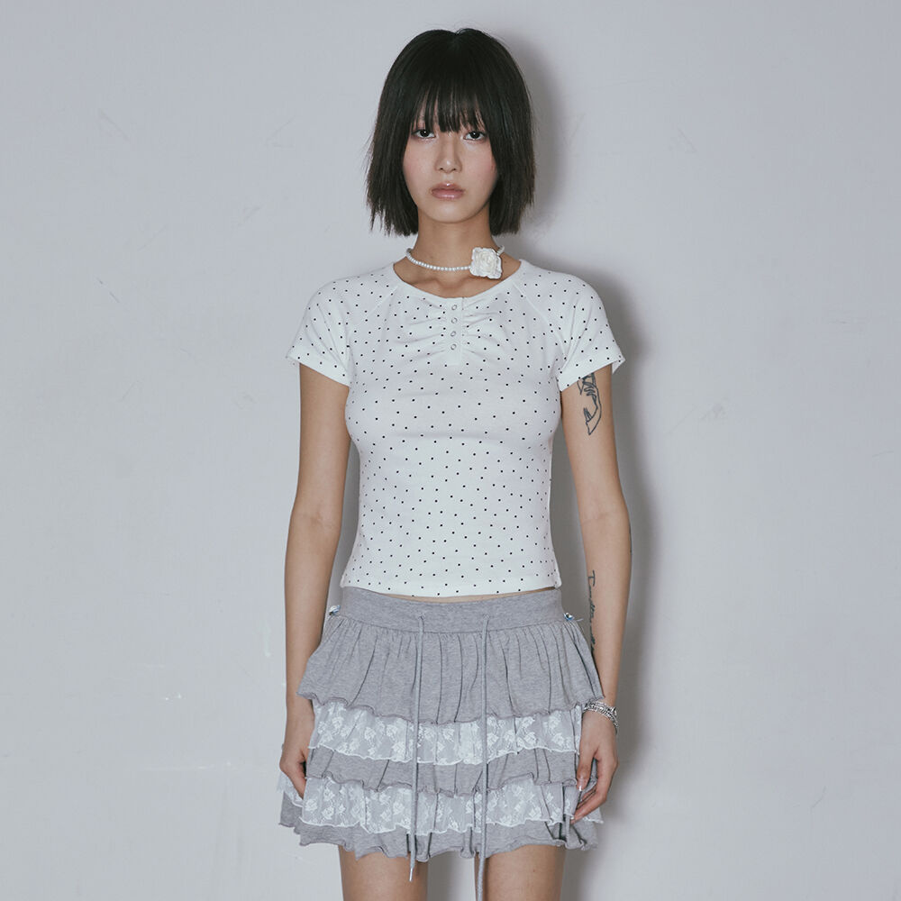 ★NIIER NOR★ SHIRRING STAR BUTTON DOWN TEE NIIER NOR SHIRRING STAR BUTTON DOWN TEE