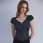 Frill Shirring Sleeveless [Black]