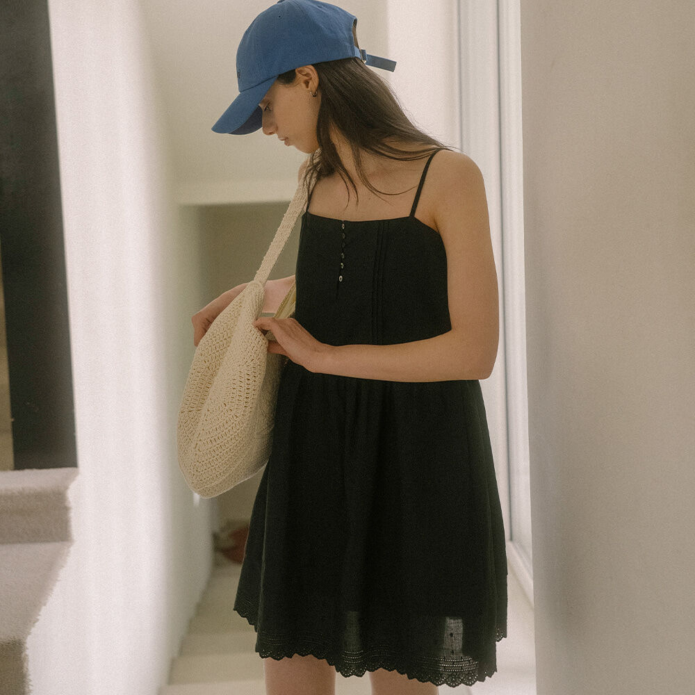 ★TILL I DIE★ Button shirring sleeveless dress TISU03OP04_B Button shirring sleeveless dress TISU03OP04_Black - 감도