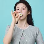 W FLOWER CARDIGAN TEE melange gray