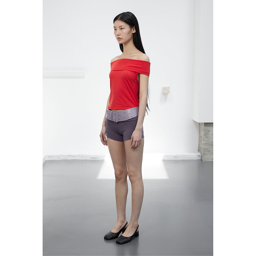 ★CERRIC★STRIPE FOLDOVER SHORTS★1894★Purple★韓国★大人気 ☆CERRIC☆STRIPE FOLDOVER SHORTS☆1894☆Purple☆韓国☆大人気