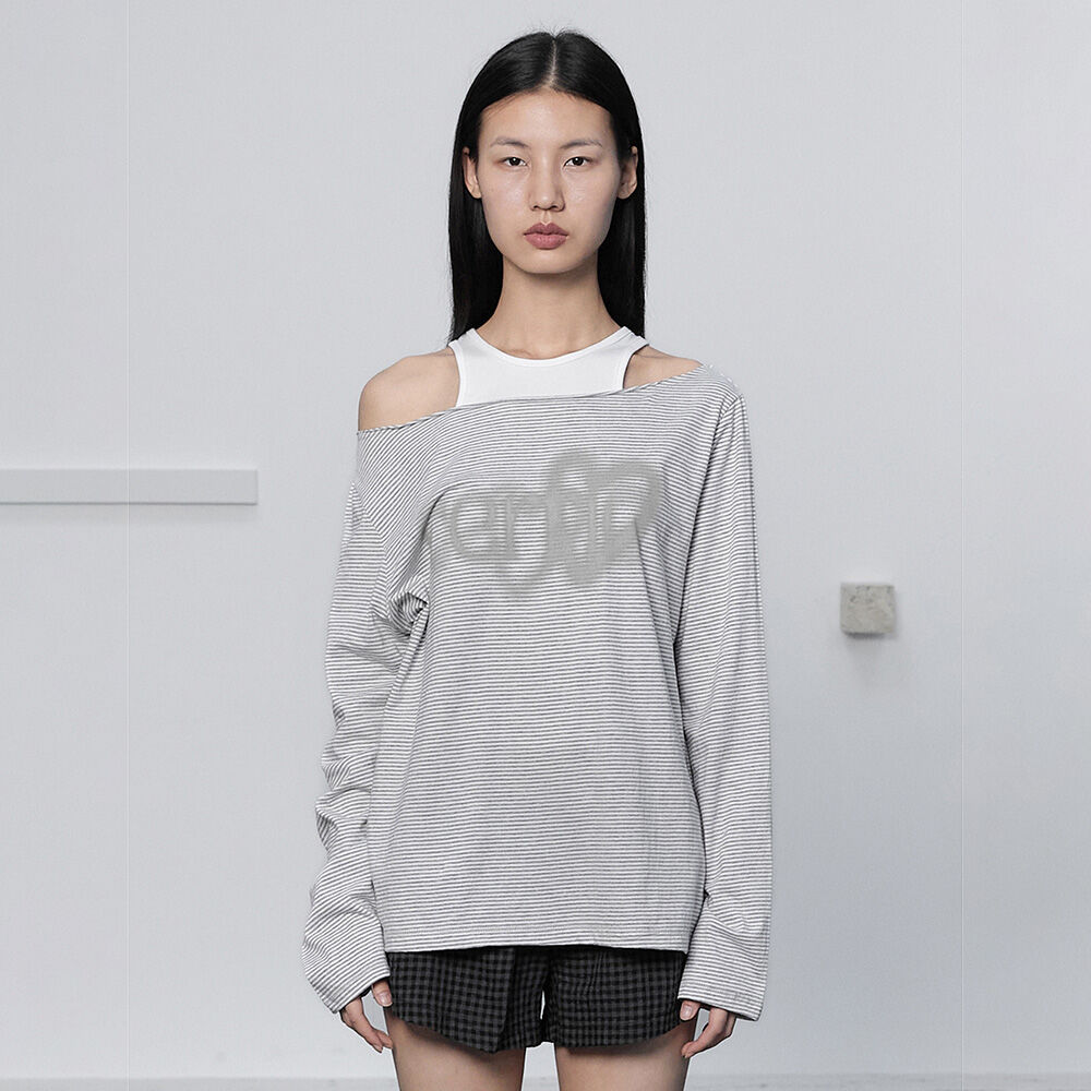[CERRIC] STRIPE HEART BOAT NECK TOP ☆送料込☆ STRIPE HEART BOAT NECK TOP / GRAY - 감도 깊은 취향 셀렉트샵 29CM