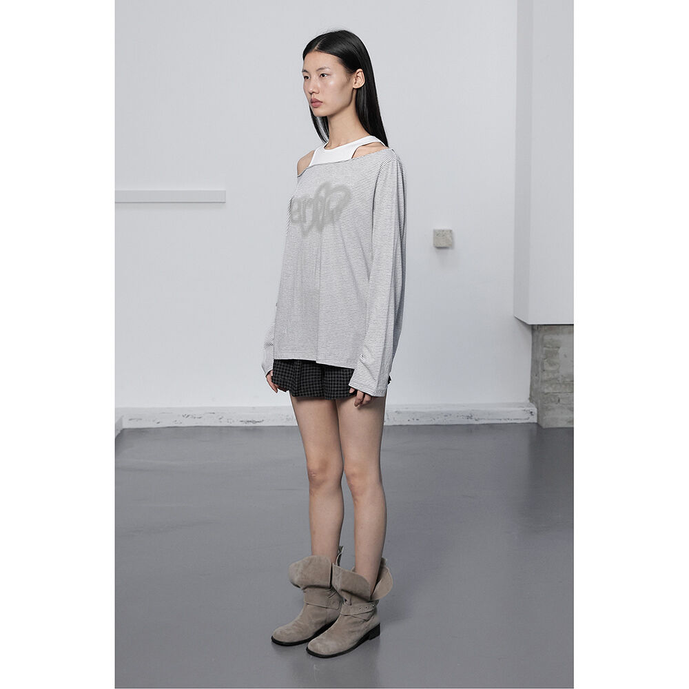 [CERRIC] STRIPE HEART BOAT NECK TOP ☆送料込☆ STRIPE HEART BOAT NECK TOP / GRAY - CERRIC