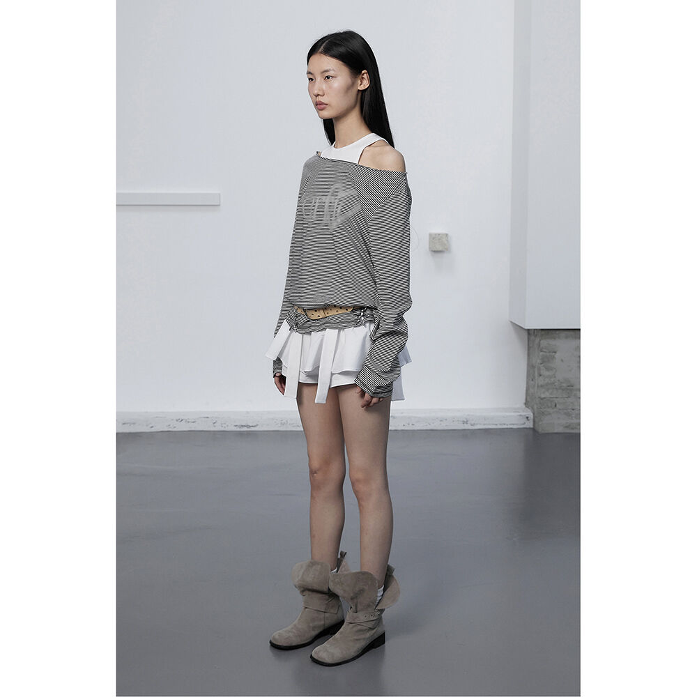 [CERRIC] STRIPE HEART BOAT NECK TOP ☆送料込☆ STRIPE HEART BOAT NECK TOP / GRAY - CERRIC