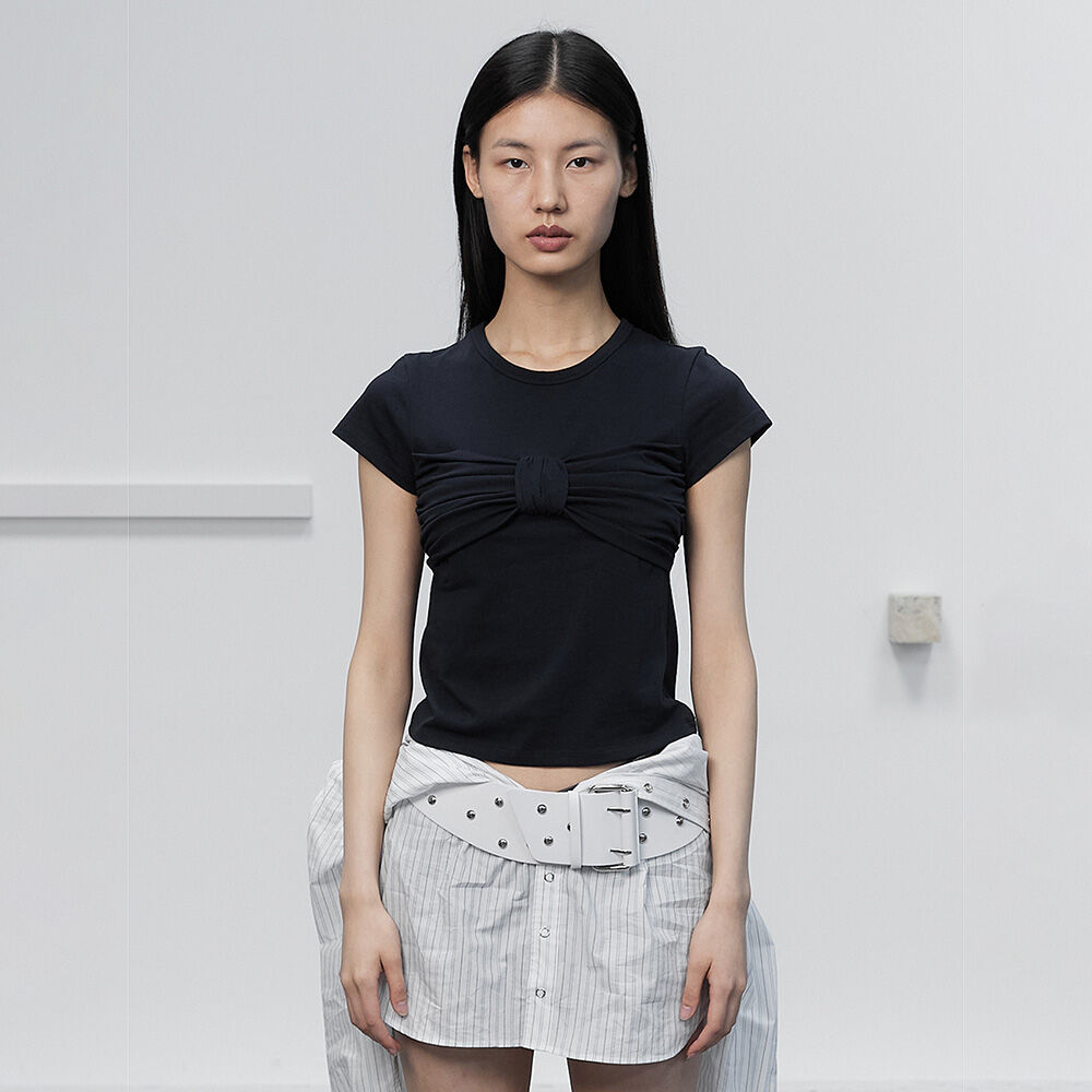 【LOULOUSEOUL】Ribbon Tie T-Shirt (Black) Ribbon Tie T-Shirt (White) - LOULOUSEOUL