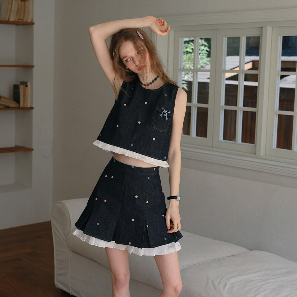 ミニスカート [Cest Moidew] Flower denim layered skirt Cest_Flower denim layered skirt - 감도 깊은 취향 셀렉트샵 29CM